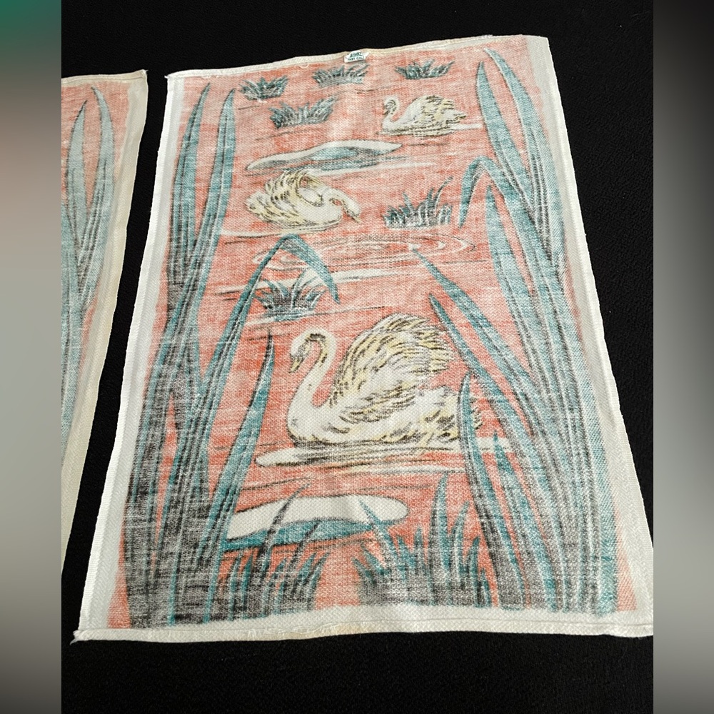 VTG mid-century Startex Handette orange/green swans decorative tea towels (x2) - Picture 9 of 12